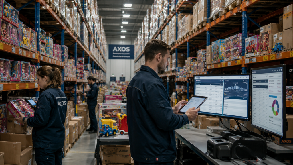 ERP para distribución de juguetes en almacén moderno con control de stock, logística y gestión de pedidos en tiempo real