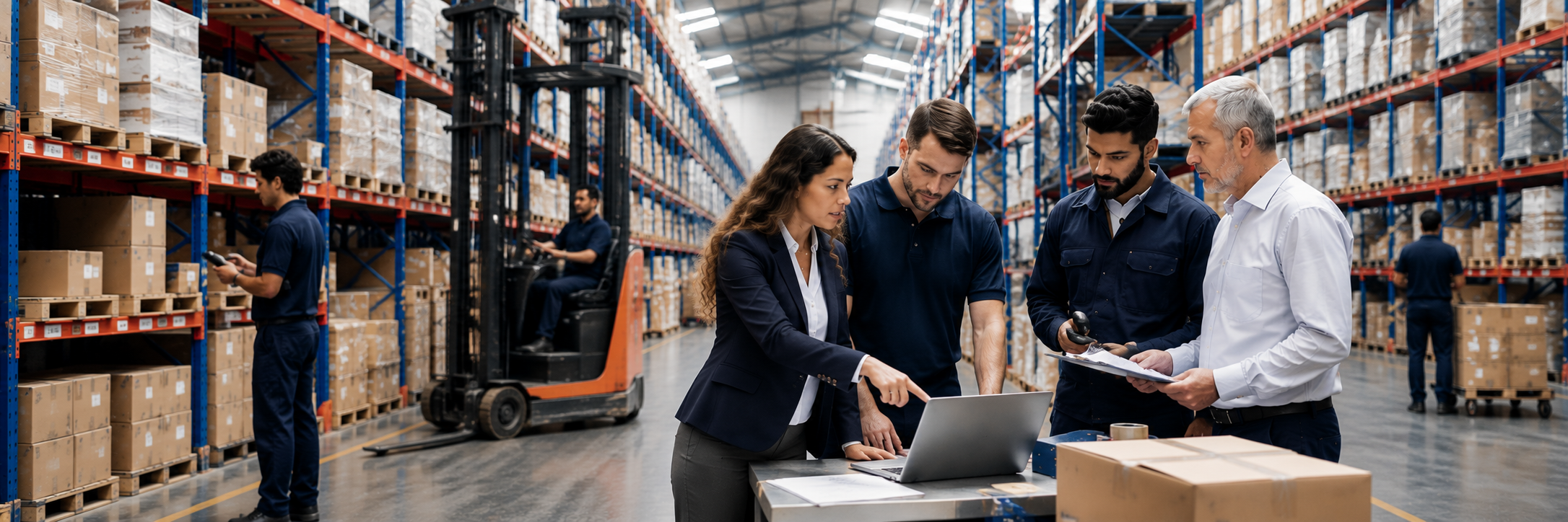 Profesionales de una empresa de distribución trabajando con soluciones de gestión Axos
